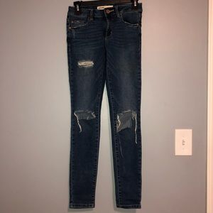 Distressed Blue Skinny Jeans - GARAGE